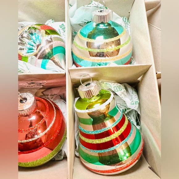 9 Radko Christmas Reflector Teardrop Bell Ball Glass Ornaments Glitter Stripes - Picture 12 of 13